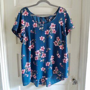 Torrid Flowy Blue Floral Top Layered Flutter Sleeve 1